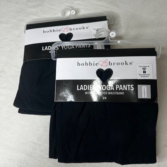 Bobbie Brooks Ladies Yoga Pants 2X Black Fold Over Waistband  2 Packages NWT - Picture 1 of 8